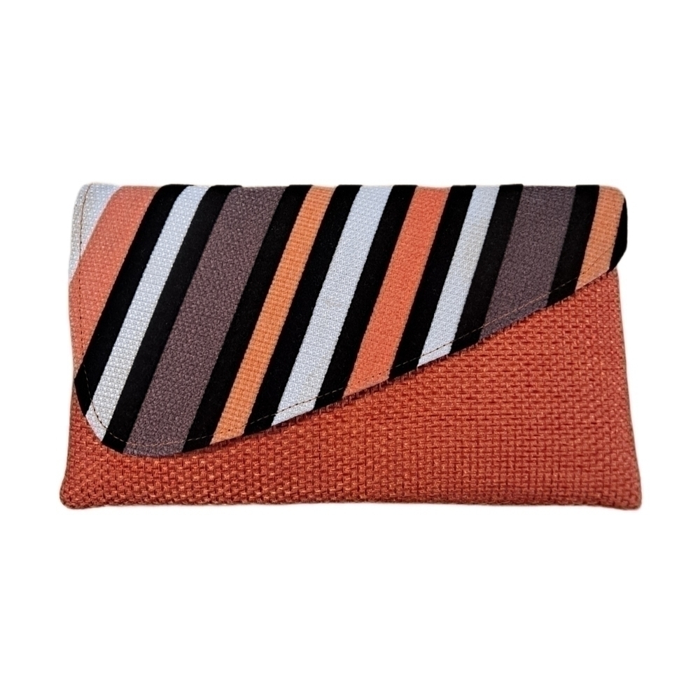 Vintage Striped Front Diagonal Open Woven Textured Snap Closure Clutch Purse